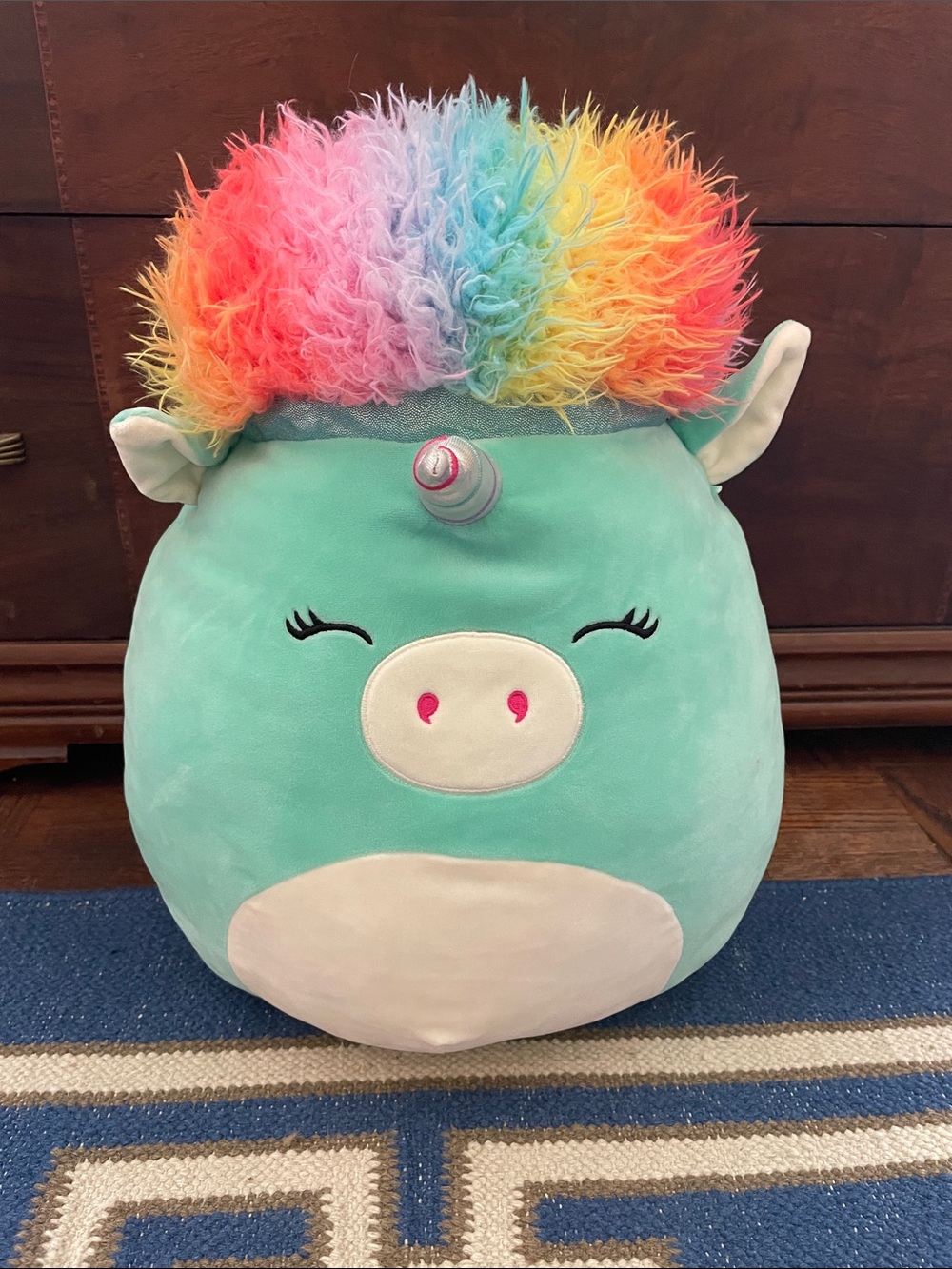 Mint Plush Unicorn Accent Pillow with Rainbow Mane